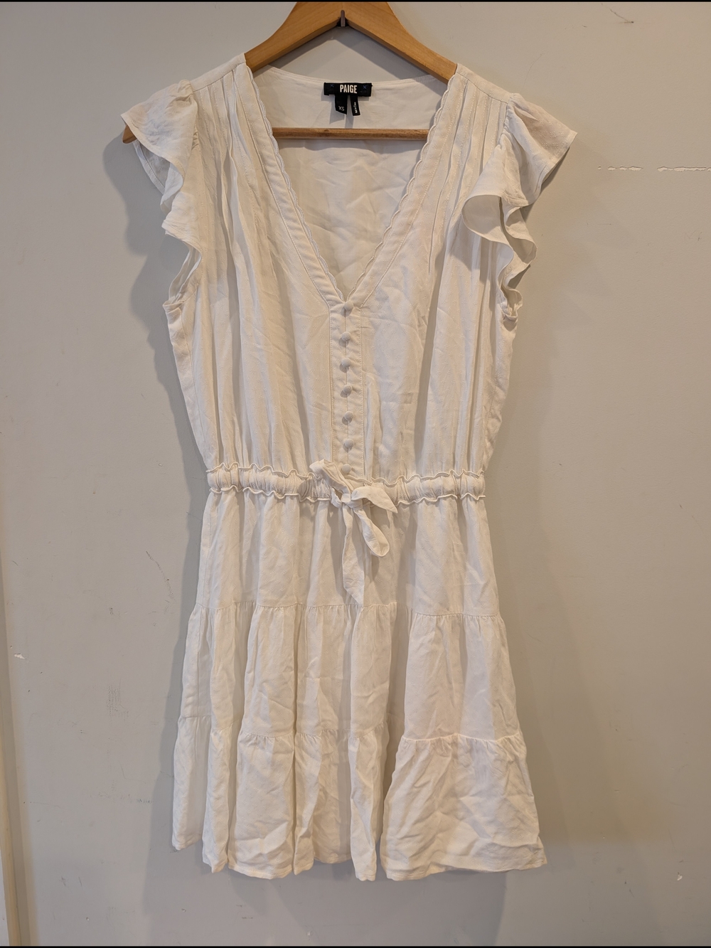 PAIGE Womens V-Neck Ruffle Sleeve Tier Dress XS Cottagecore Whimsy Soft Coquette